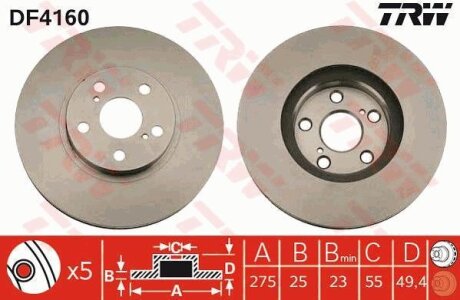 Диск тормозной TOYOTA CELICA 99- перед.вент. TRW DF4160