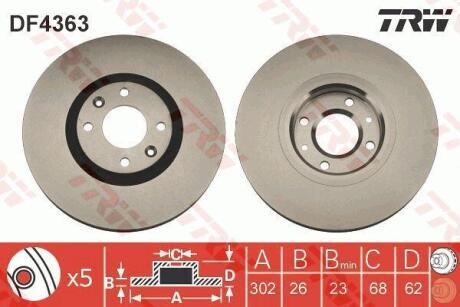 Диск тормозной CITROEN C4 передн., вент. TRW DF4363