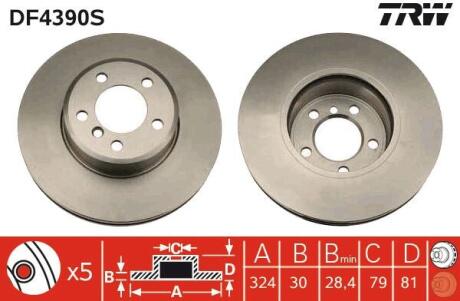 Диск тормозной BMW 7(E65,E66,E67) 01- перед.вент. TRW DF4390S