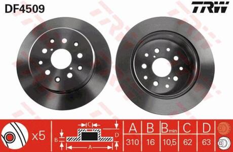 Диск тормозной LEXUS/TOYOTA GS/ALTEZZA 97- задн. TRW DF4509