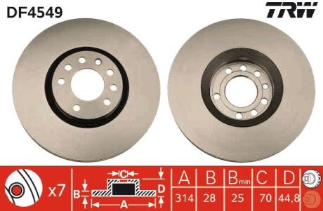 Диск тормозной OPEL VECTRA C передн., вент. TRW DF4549
