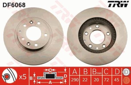 Диск гальмiвний MAZDA MX-5 передн., вент. TRW DF6068