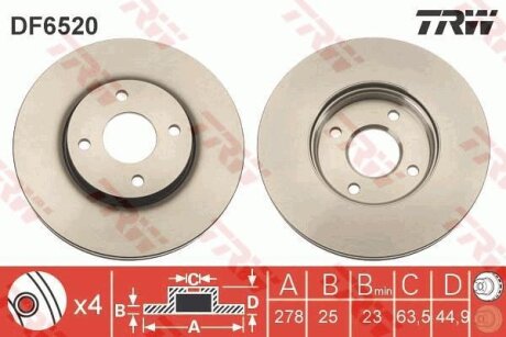 Диск тормозной FORD FIESTA 05- перед.вент. TRW DF6520