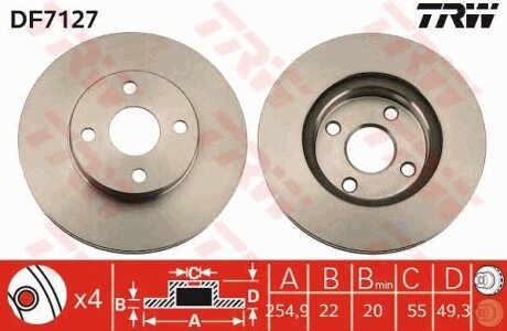 Диск тормозной TOYOTA COROLLA -07 перед.вент. TRW DF7127