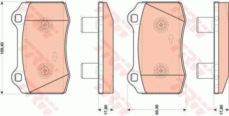 Комплект гальмівних накладок, дискове гальмо TRW GDB1773