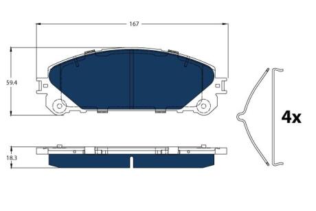 Комплект гальмівних колодок передн ((EN) for hybrid vehicles), LEXUS NX, RX TOYOTA HIGHLANDER / KLUGER, RAV 4 IV 2.5H/3.5/3.5H 12.13- TRW GDB3484BTE