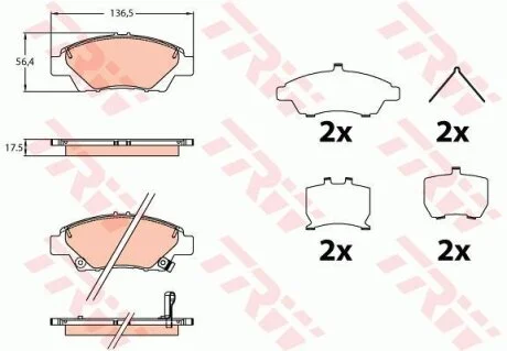 Комплект гальмівних колодок передн, HONDA JAZZ IV 1.3/1.5 09.15- TRW GDB3643