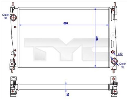 Радіатор, система охолодження двигуна TYC 725-0042-R