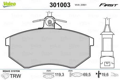 Колодки тормозные AUDI 80/100 перед. Valeo 301003
