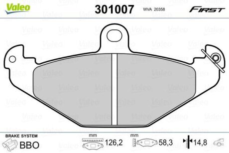 Гальмівні колодки, дискові Valeo 301007