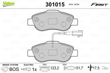 Комплект гальмівних накладок, дискове гальмо Valeo 301015