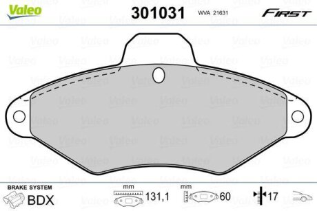 Гальмівні колодки, дискові Valeo 301031