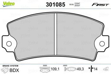Комплект гальмівних накладок, дискове гальмо Valeo 301085