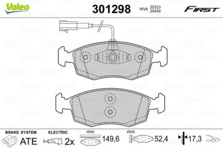 Комплект гальмівних накладок, дискове гальмо Valeo 301298