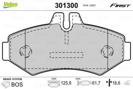 Комплект гальмівних накладок, дискове гальмо Valeo 301300