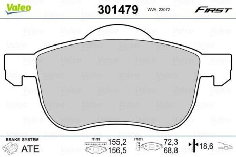 Колодки тормозные VOLVO S60/S70/S80/V70/XC70 00- перед. Valeo 301479