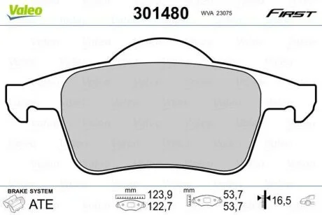 Колодки тормозные VOLVO S60/S80/V70 00- 2.0/2.3/2.4/2.5 Valeo 301480