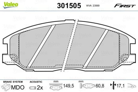 Гальмівні колодки, дискові Valeo 301505