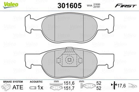 Гальмівні колодки, дискові Valeo 301605