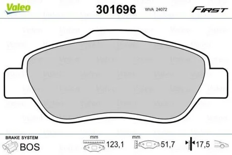 Гальмівні колодки, дискові Valeo 301696