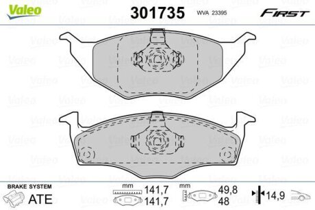 Комплект гальмівних накладок, дискове гальмо Valeo 301735