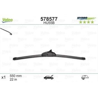 Щітка склоочисника безкаркасна передн із спойлером (1шт) HU55B HydroConnect 550мм MERCEDES A (W168), VANEO (414) HONDA CIVIC VIII MAZDA MPV II OPEL MERIVA A, SINTRA, ZAFIRA A 11.96-12.13 Valeo 578577