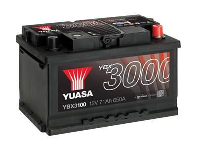 Акумулятор 12В 71Агод./680А YBX3000 SMF (R+ стандартні) 278x175x175 B13 - монтажний фланець 10.5мм (пусковий) YUASA YBX3100
