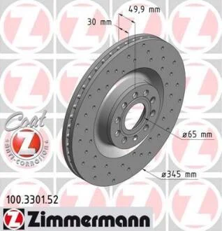 Диск тормозной VAG A3/GOLF 5/GOLF 6/GOLF 7/PASSAT 05- перед.вент.Sport Coat Z ZIMMERMANN 100.3301.52