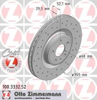 Диск тормозной VAG A4/A5/Q5 07- передн.вент.SPORT Coat Z ZIMMERMANN 100.3332.52