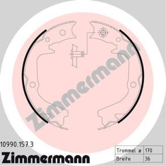 Комплект гальмівних колодок, стоянкове гальмо ZIMMERMANN 10990.157.3
