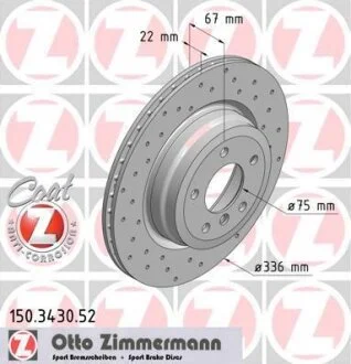 Диск тормозной BMW 3(E90) 04- задн.вент. SPORT Z ZIMMERMANN 150.3430.52