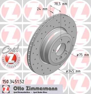 Диск тормозной BMW X5(E70)(F15)/X6(E71)(F16) 06- задн.вент.Sport Coat Z ZIMMERMANN 150.3451.52