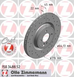 Диск тормозной BMW/MINI COOPER D/S 07- перед.вент. SPORT Z ZIMMERMANN 150348852