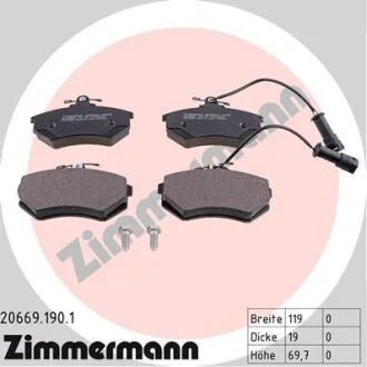Комплект гальмівних накладок, дискове гальмо ZIMMERMANN 20669.190.1