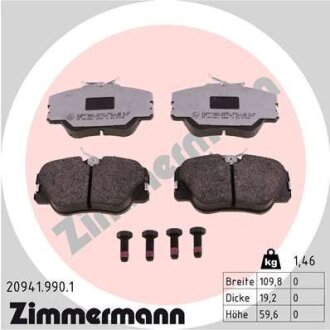 Комплект гальмівних накладок, дискове гальмо ZIMMERMANN 20941.990.1