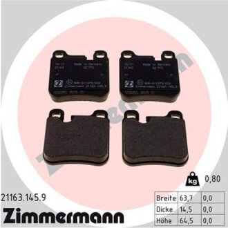 Комплект гальмівних накладок, дискове гальмо ZIMMERMANN 21163.145.9