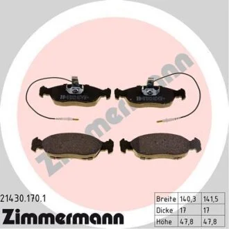 Комплект гальмівних накладок, дискове гальмо ZIMMERMANN 214301701