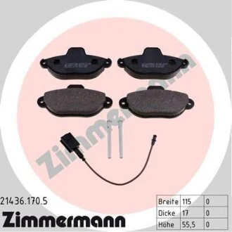 Комплект гальмівних накладок, дискове гальмо ZIMMERMANN 21436.170.5