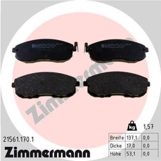 Комплект гальмівних накладок, дискове гальмо ZIMMERMANN 215611701