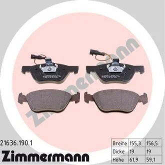 Комплект гальмівних накладок, дискове гальмо ZIMMERMANN 21636.190.1