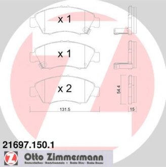 Комплект гальмівних накладок, дискове гальмо ZIMMERMANN 21697.150.1