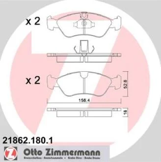 Колодки гальмівні дискові, комплект ZIMMERMANN 21862.180.1