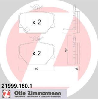 Колодки тормозные SMART 98- перед. ZIMMERMANN 21999.160.1