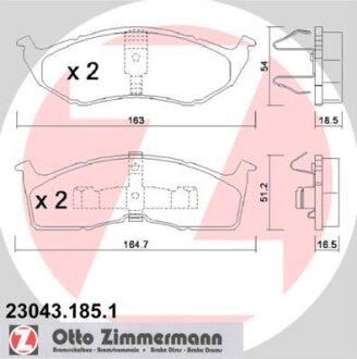 Комплект гальмівних накладок, дискове гальмо ZIMMERMANN 23043.185.1