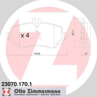 Колодки гальмівні дискові, комплект ZIMMERMANN 23070.170.1