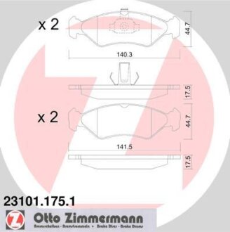 Комплект гальмівних накладок, дискове гальмо ZIMMERMANN 23101.175.1