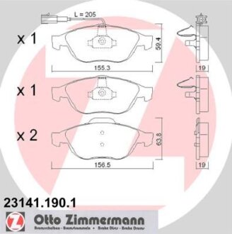 Комплект гальмівних накладок, дискове гальмо ZIMMERMANN 23141.190.1