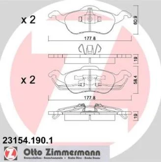 Колодки тормозные FORD FOCUS 1 -04 перед. ZIMMERMANN 23154.190.1