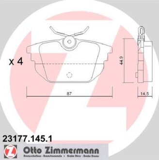 Комплект гальмівних накладок, дискове гальмо ZIMMERMANN 23177.145.1