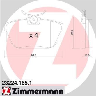 Комплект гальмівних накладок, дискове гальмо ZIMMERMANN 23224.165.1